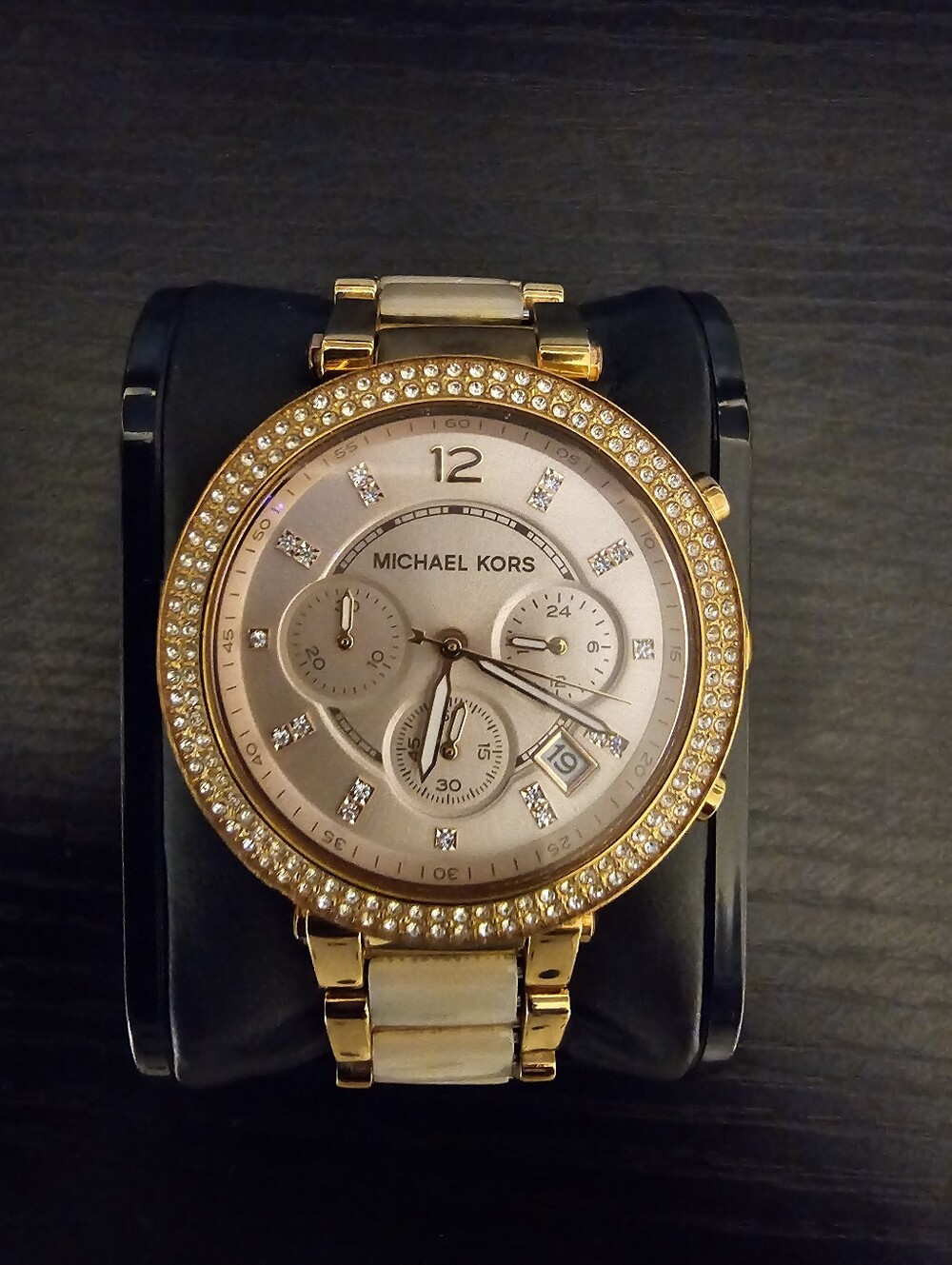 Michael Kors Gold Tone Crystal Bezel Ladies Chronograph Watch